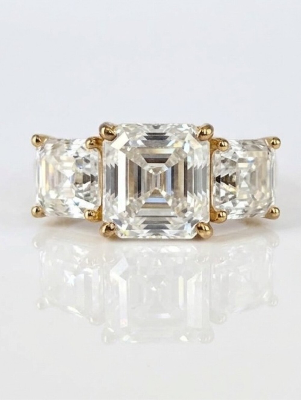 Genuine 5.90 Carat Asscher Cut Moissanite 18K Yellow Gold Vermeil Size 6